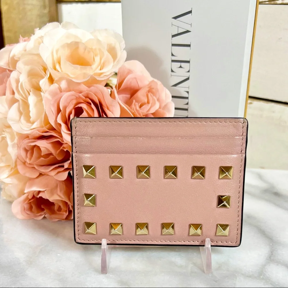 Valentino Garavani Blush Pink Rockstud Card Holder
